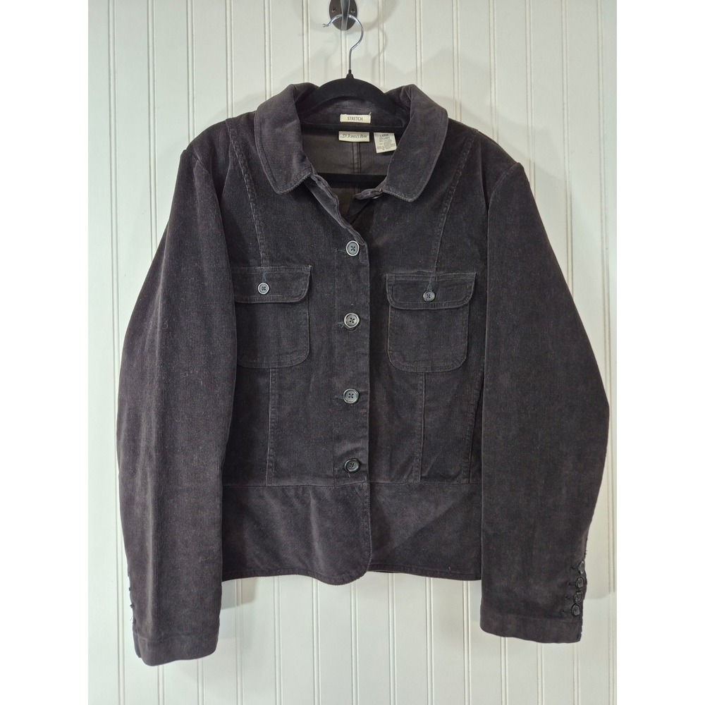 St Johns Bay Womens Expresso Brown Stretch Corduroy Button Front Jacket Large